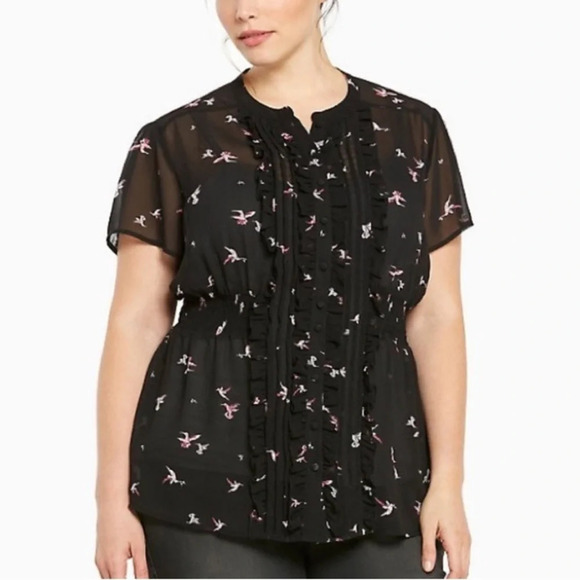 TORRID Hummingbird Print‎ Blouse in Black - Picture 1 of 8
